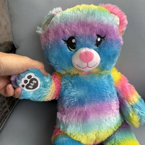 Build a Bear Plush 16” Rainbow Stripe Teddy Bear Musical Sound - Picture 2 of 6